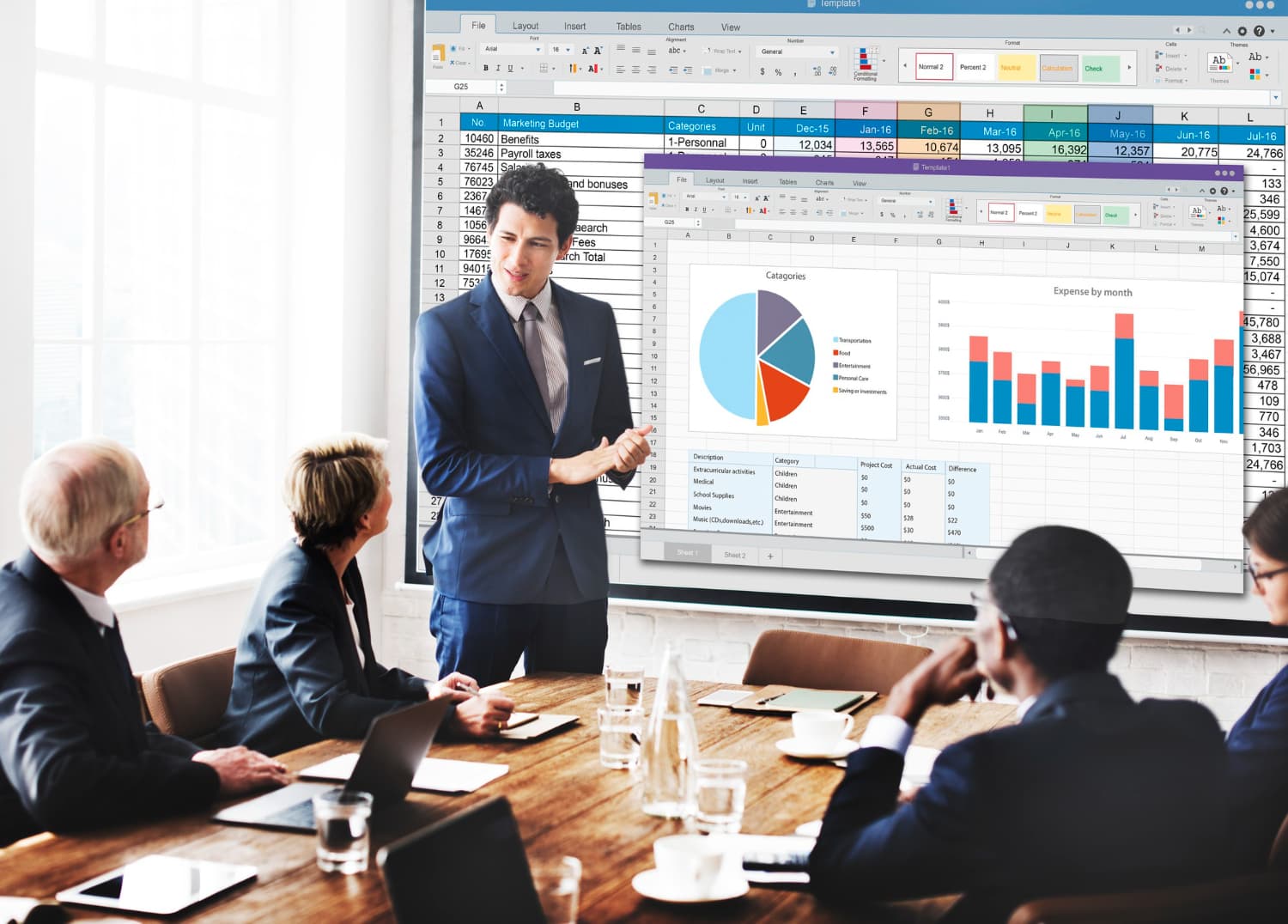Business leaders reviewing analytics during a technology planning meeting