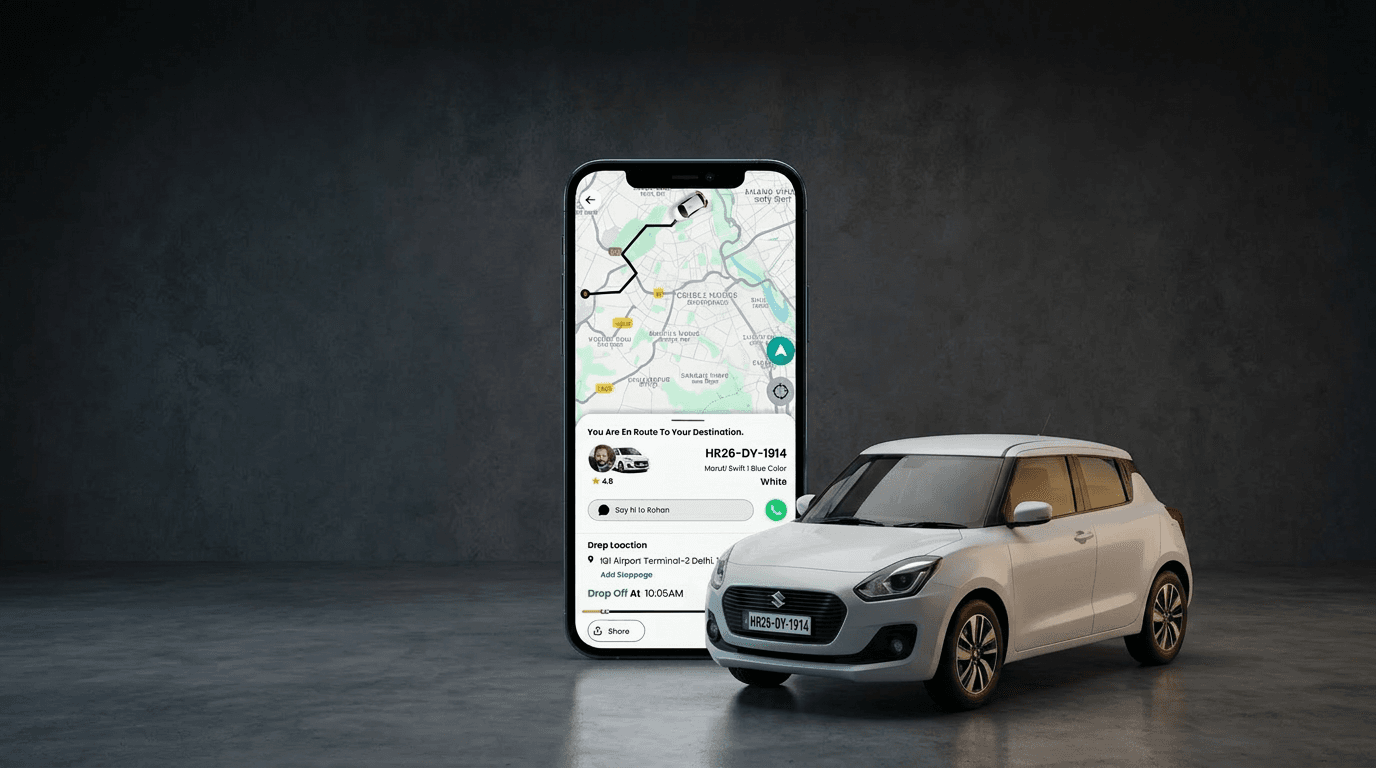 ApniGaadi mobile ride-booking application displayed on a smartphone