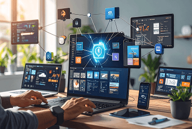 Connected digital devices displaying a modular content platform